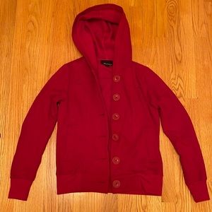 Women Red Forever21 Jacket Coat with Hood and Buttons - Great for Fall, Winter